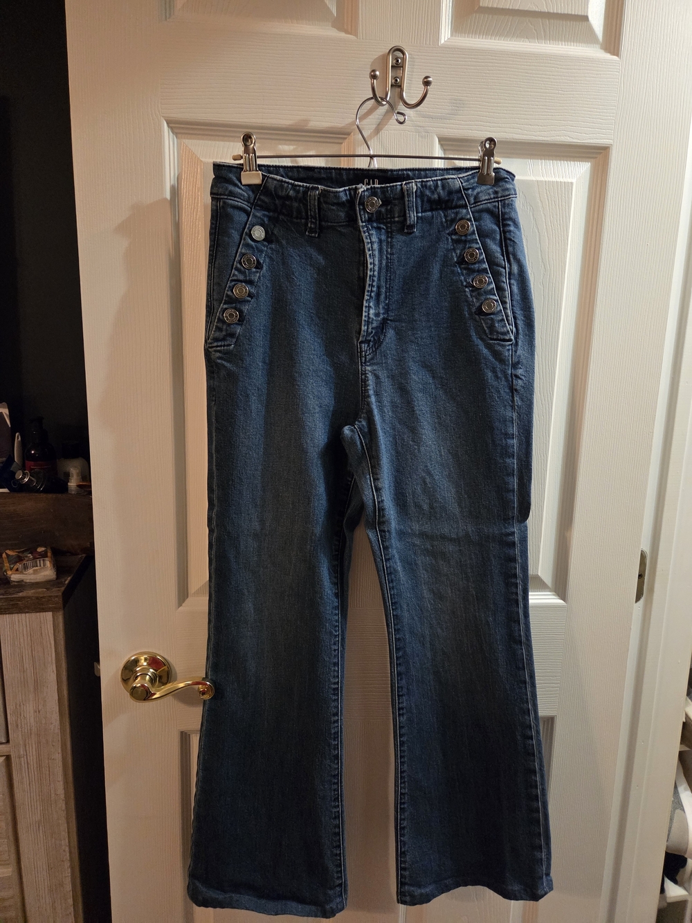 GAP Dark Blue Flared High-Rise Jeans with Button Detail